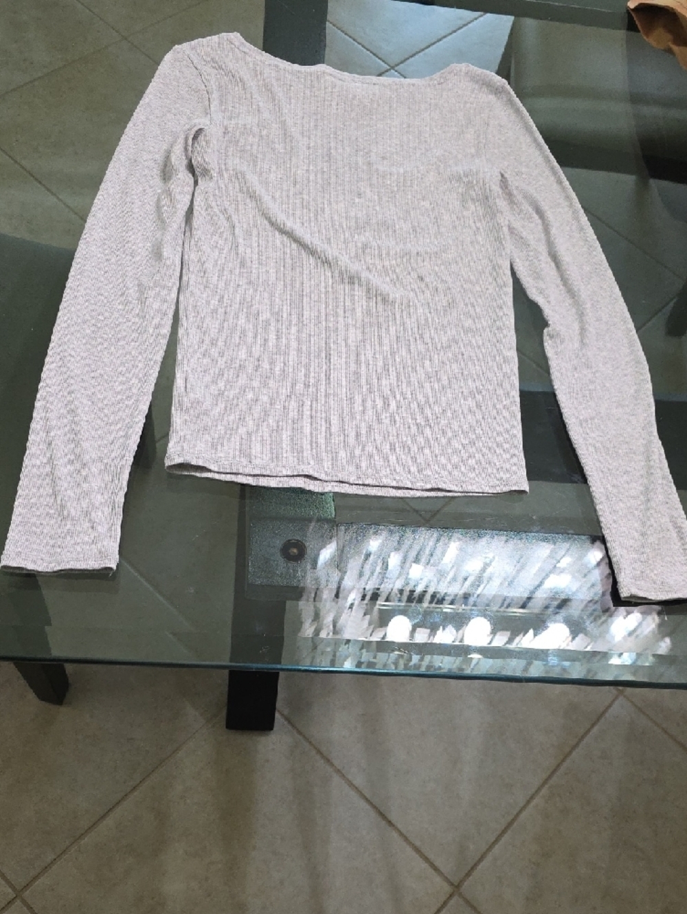 Universal Thread Light Gray Ribbed Long-Sleeve Tee - Picture 3 of 3